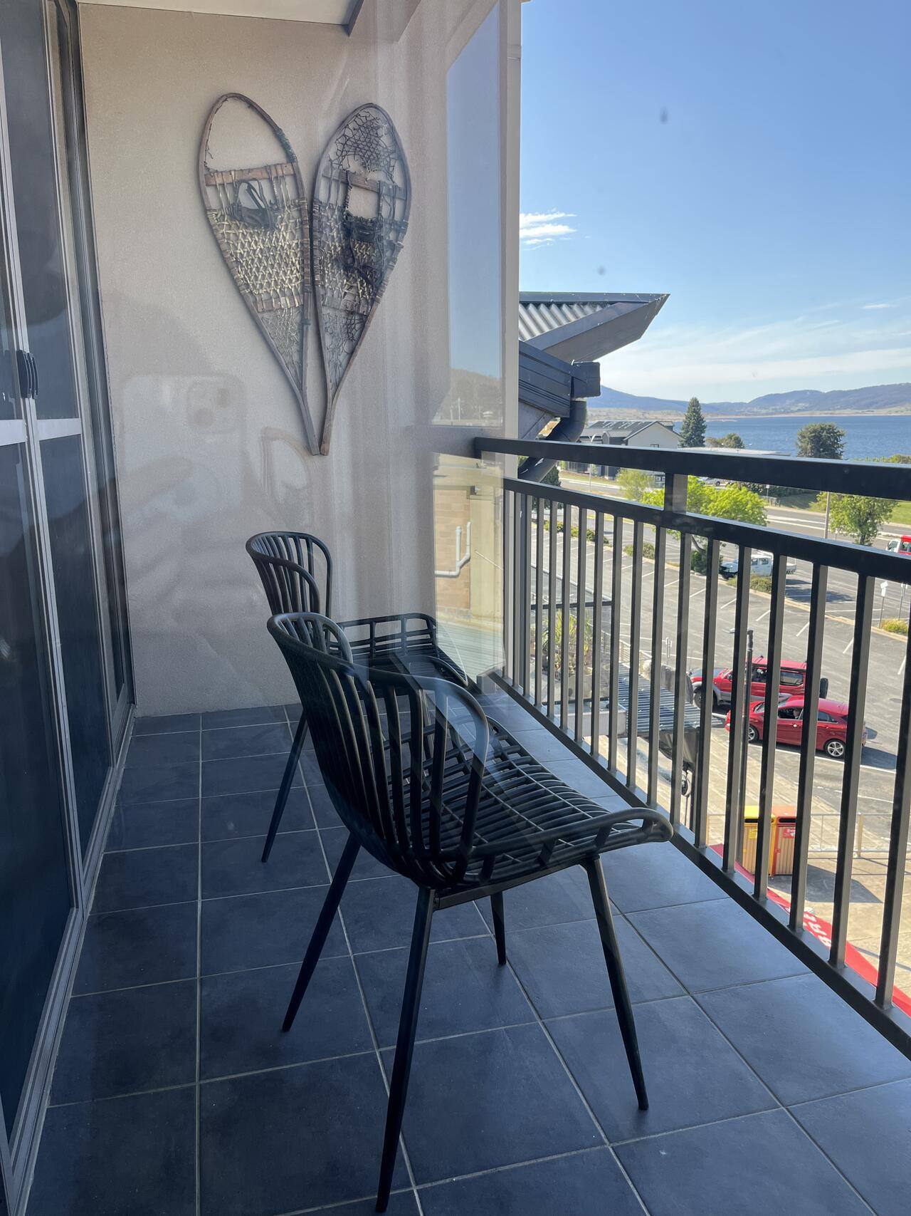 Private balcony with lake views